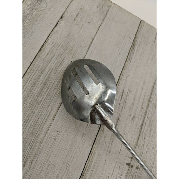 Vintage Ames 11" Slotted Serving Spoon #2 Black Handle Chrome Plated - Picture 6 of 7